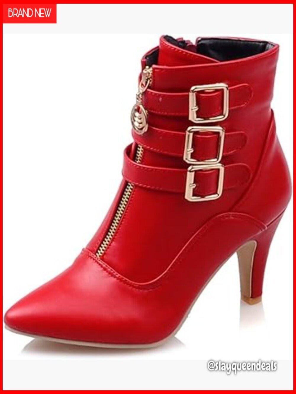 Pointed Toe Kitten Heel Ankle Boots with Buckle Detail